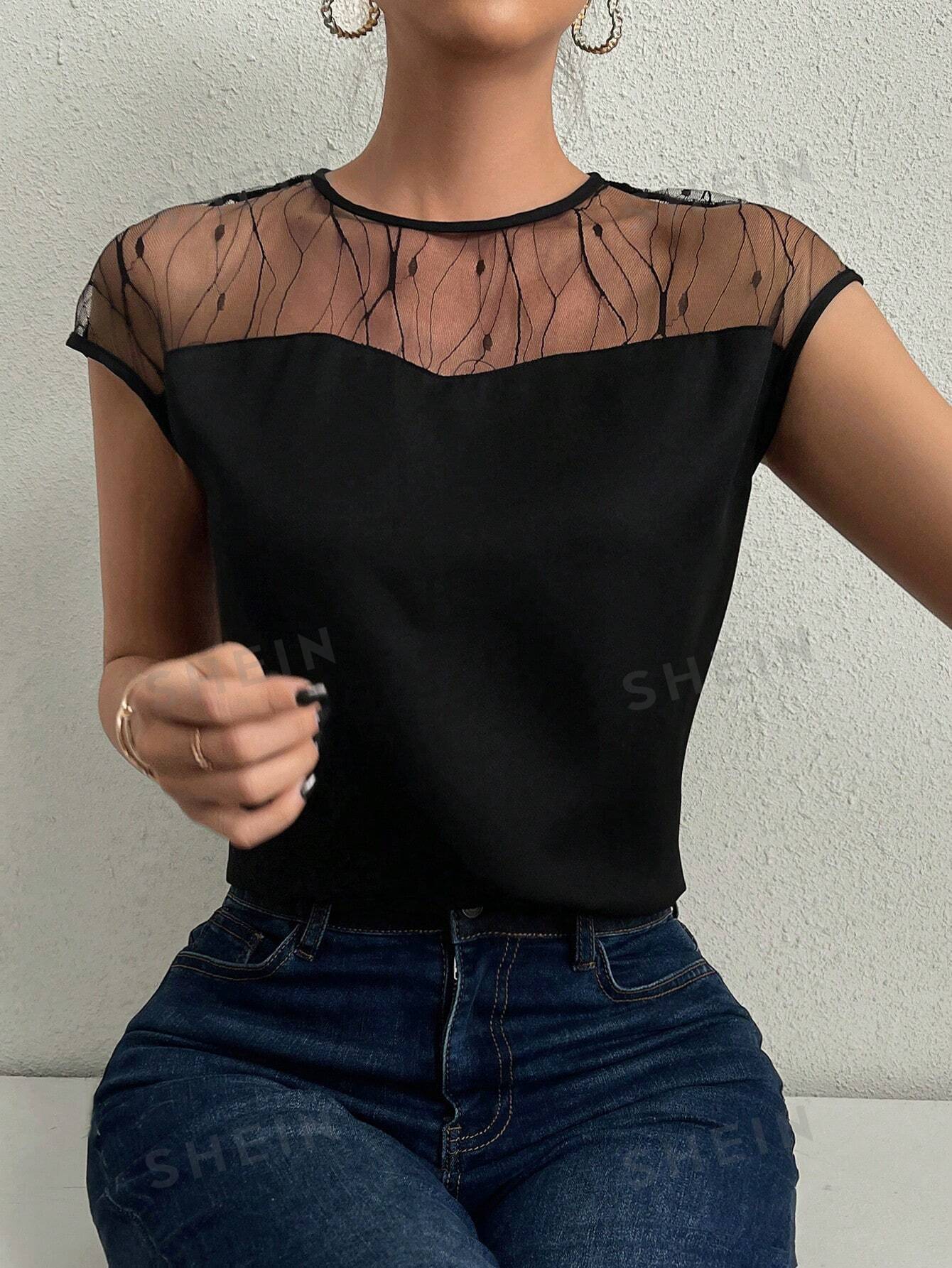 Crop Top Shein Blusa Negra Transparente Marca Shein Blusas