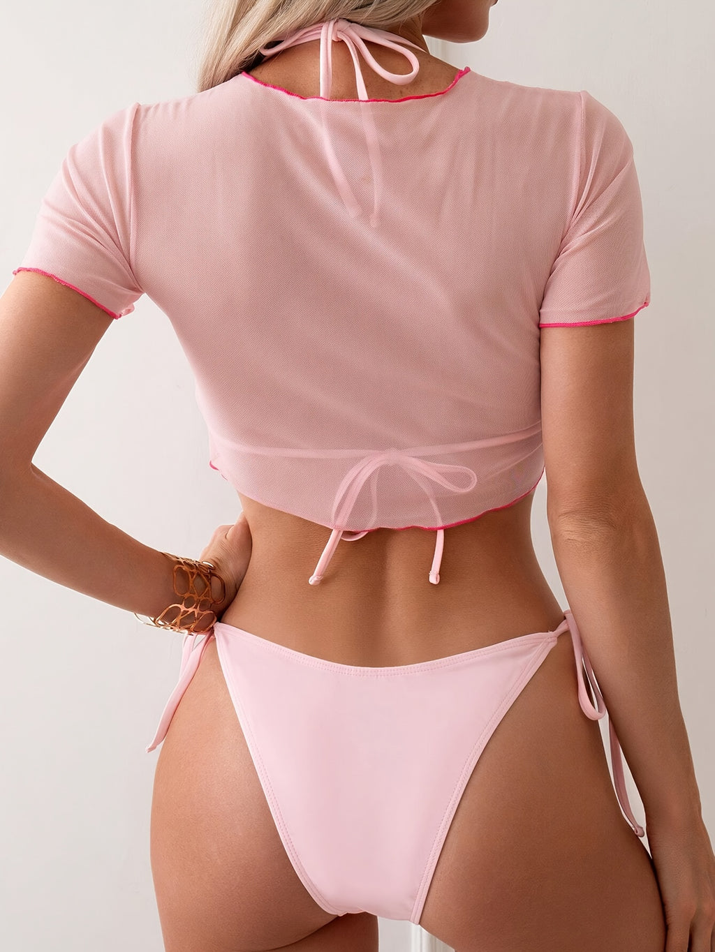 19475 1a-026 Conjunto Bikini Rosa 3 Pzas