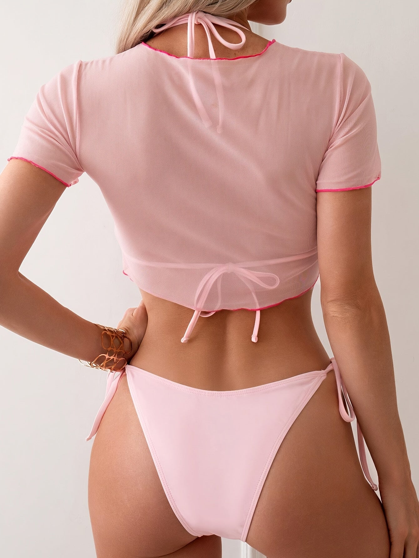 19475 1a-026 Conjunto Bikini Rosa 3 Pzas