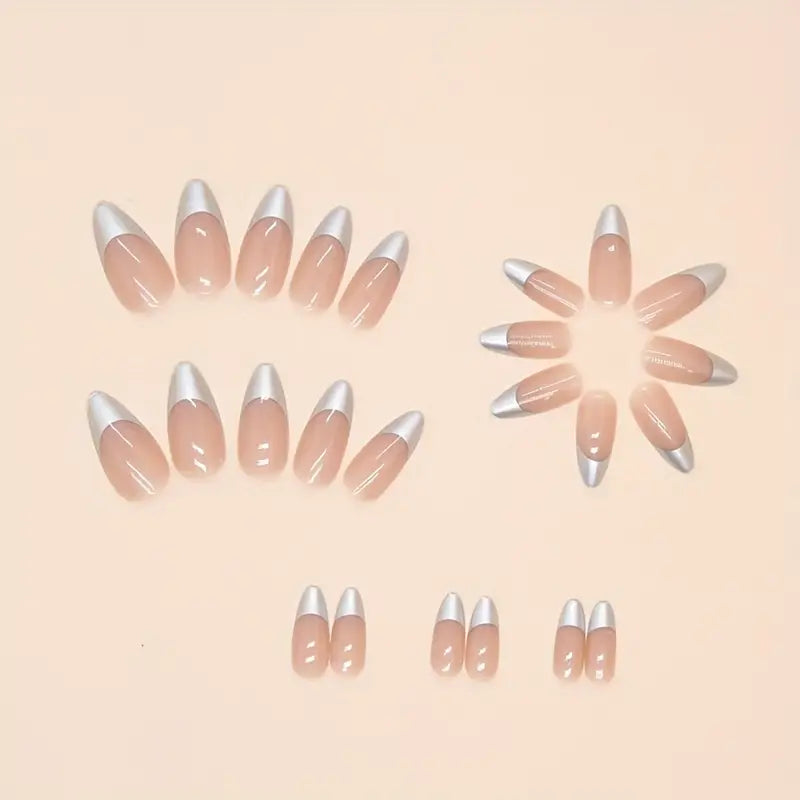 13649 2b-02-08 Set de 24 piezas de tiras de uñas francesas plateadas