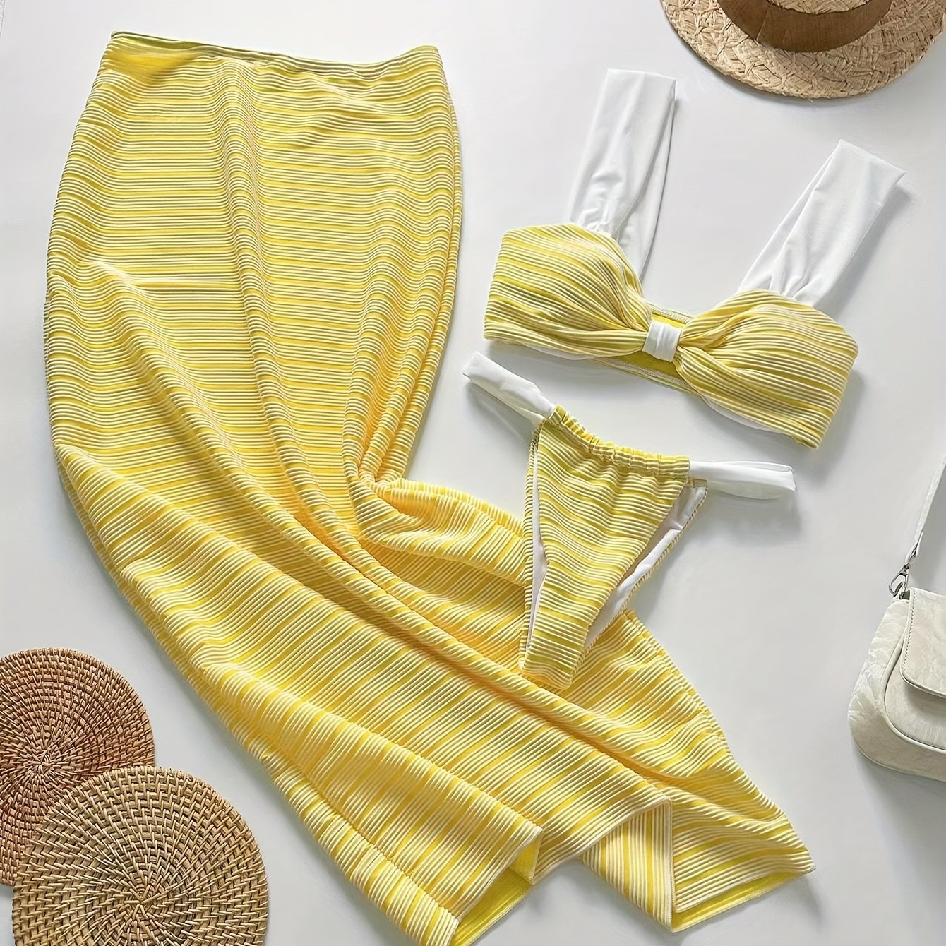 19843 1a-110 Conjunto de bikini sexy  de color sólido 3 PZS