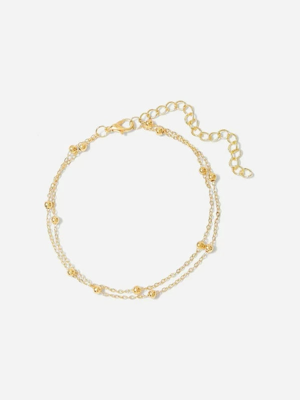 9048 1b-054 Pulsera de cadena a capas con diseño de bola metálica