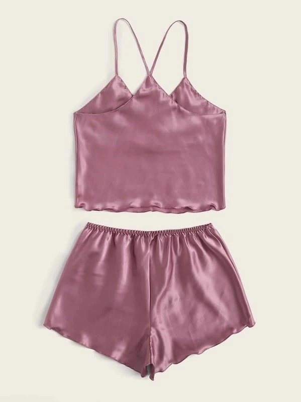 7267 a08-04 Set 2 piezas Conjunto de pijama cami de satén con short