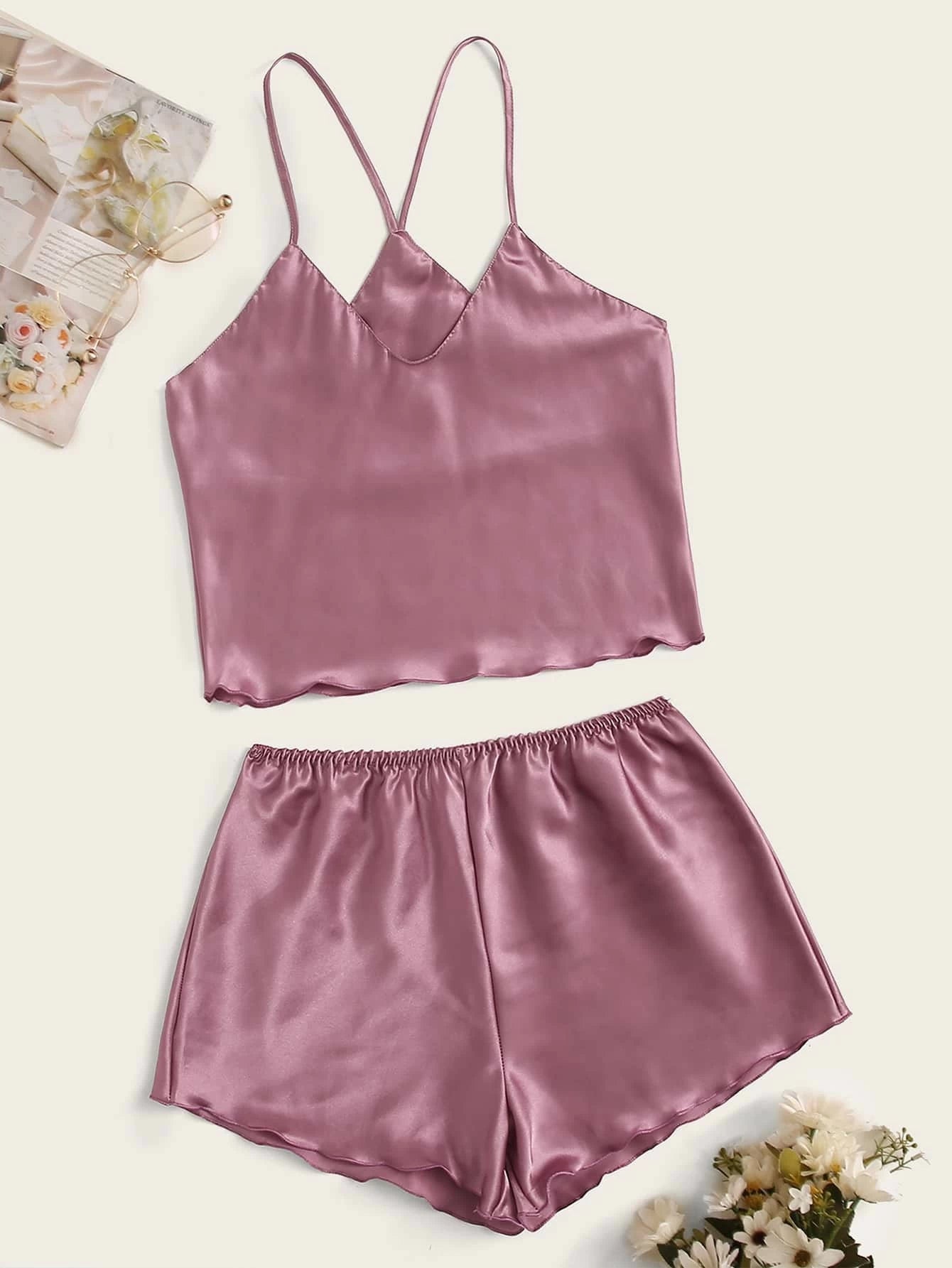 7267 a08-04 Set 2 piezas Conjunto de pijama cami de satén con short