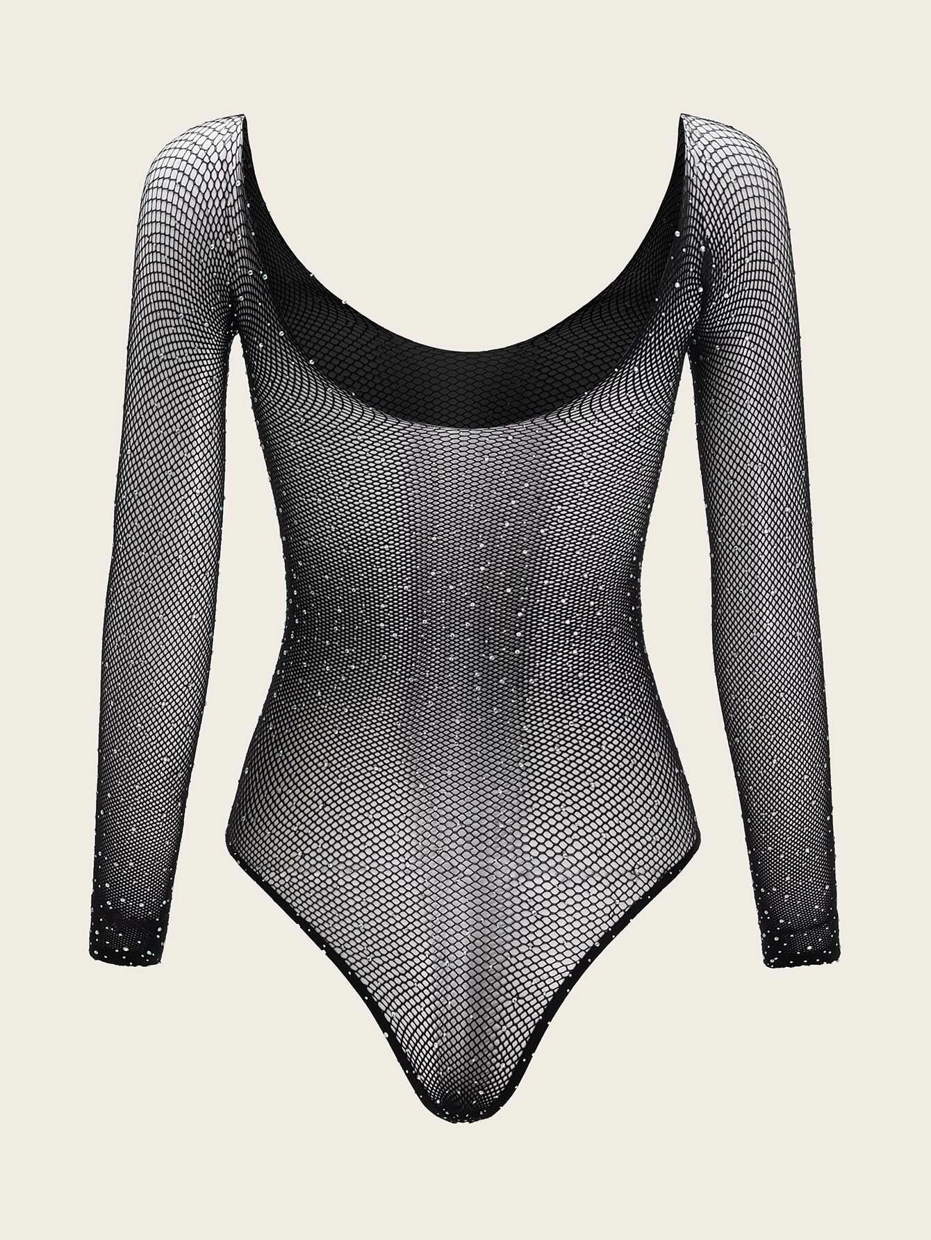 10064 1a-025 Body teddy con tachuela con diamante de imitación con malla