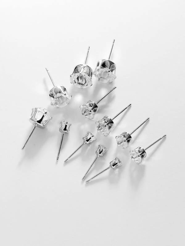 7854 b03-02 Set 6 pares de aretes de cristal para hombre