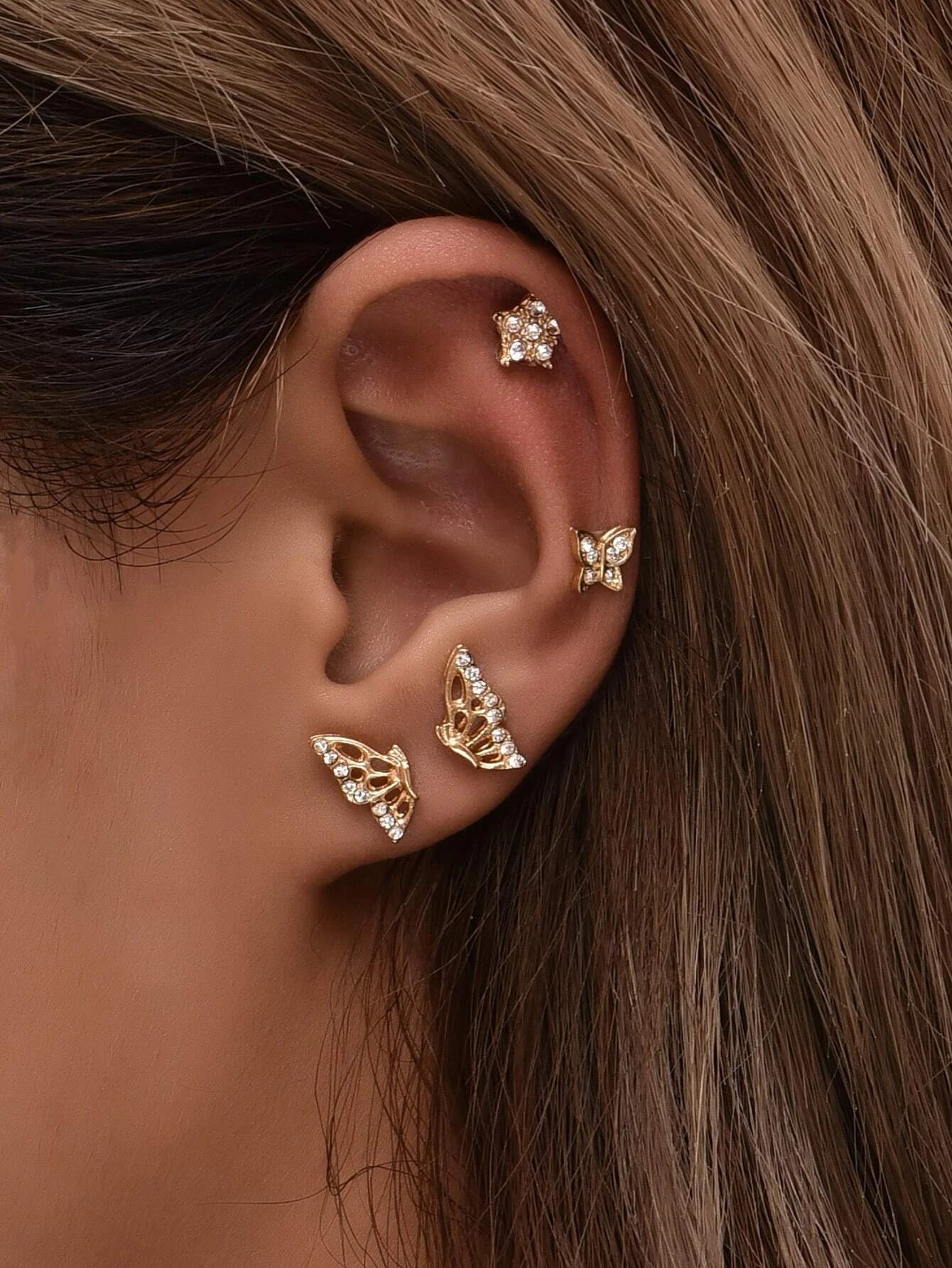 16087 1b-036 Pendientes con diamante de imitación 4 Pzas
