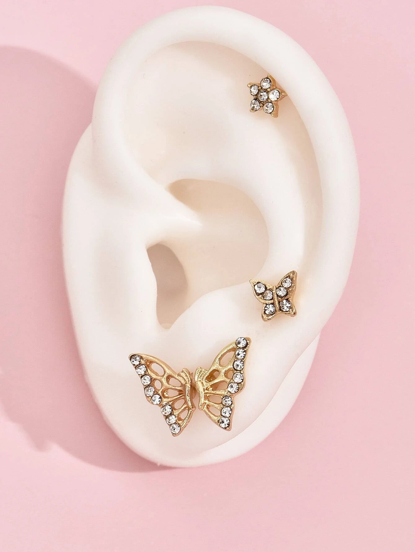 16087 1b-036 Pendientes con diamante de imitación 4 Pzas