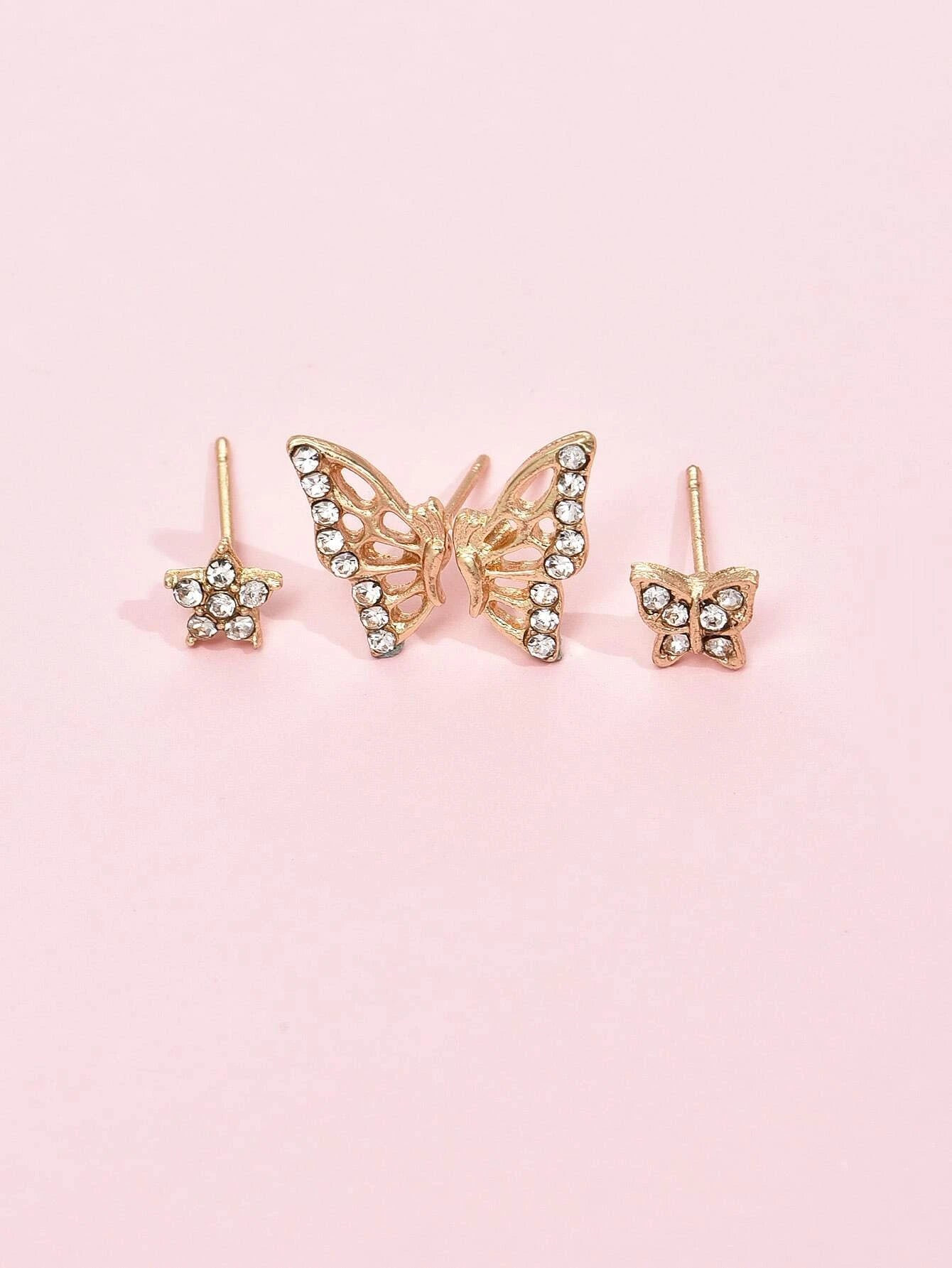 16087 1b-036 Pendientes con diamante de imitación 4 Pzas