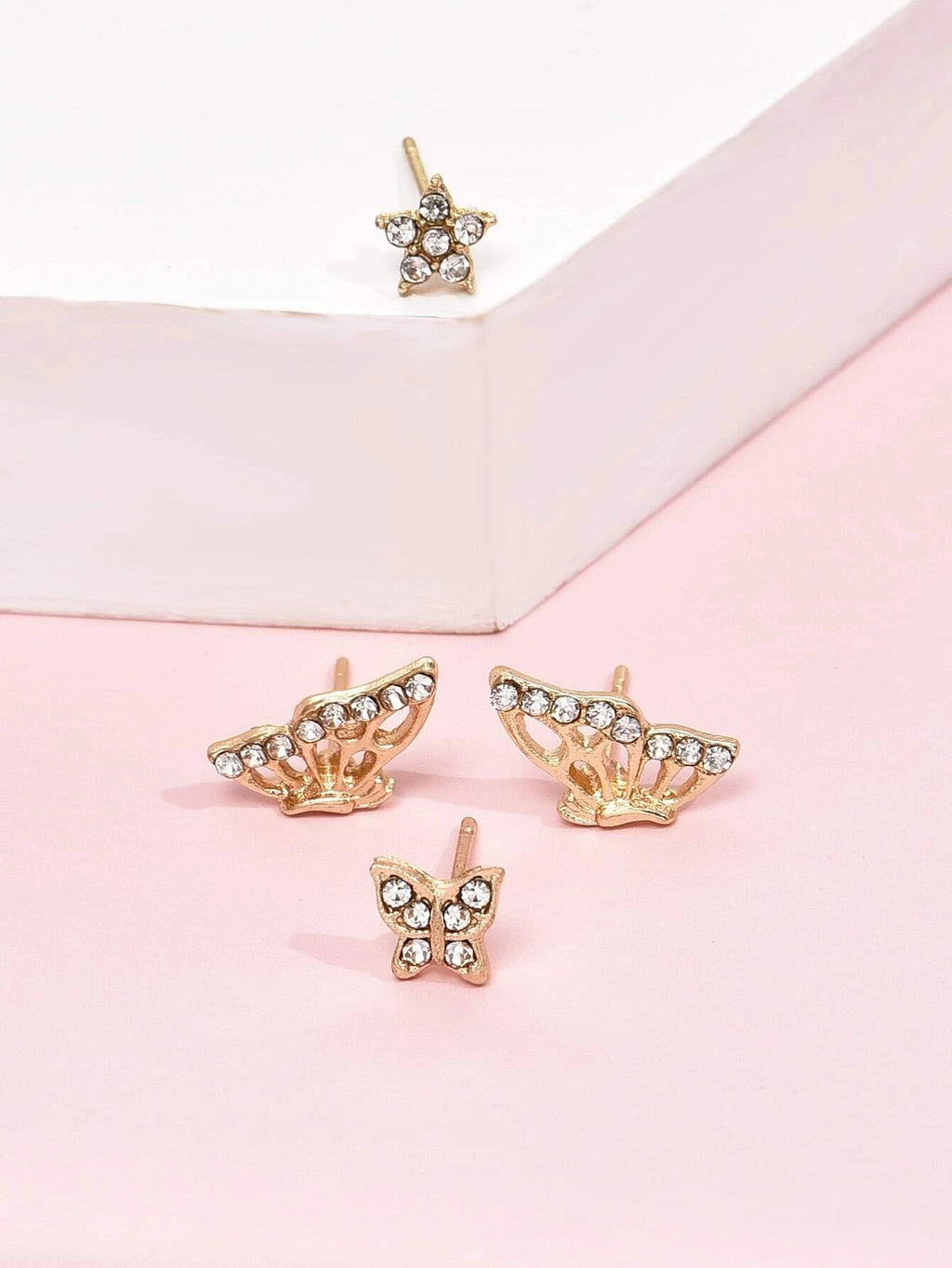 16087 1b-036 Pendientes con diamante de imitación 4 Pzas