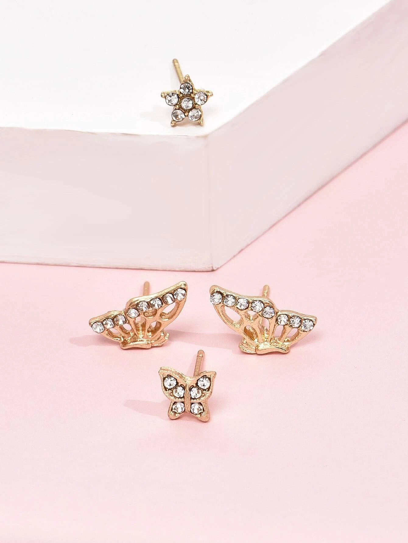 16087 1b-036 Pendientes con diamante de imitación 4 Pzas