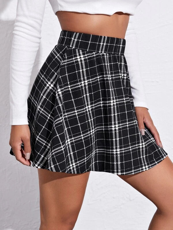 7527 1t-007 Falda de cuadros de patín de cintura elástica