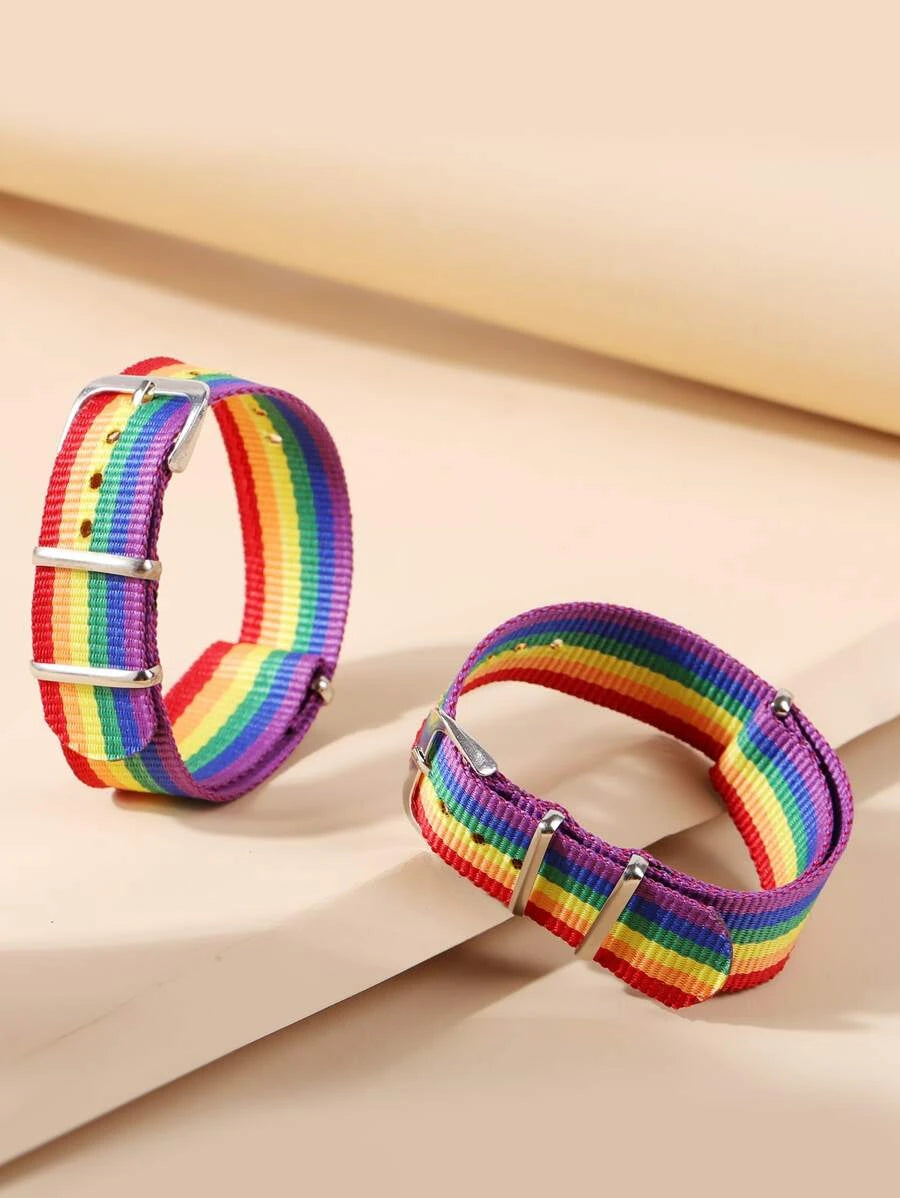 10947 01-b03-02 Dos piezas LGBT pulsera de cinturón rayas de arcoíris