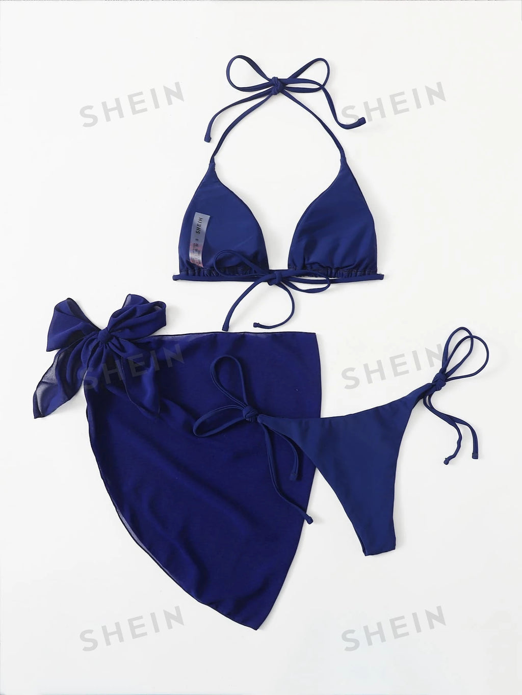 19015 1a-111 Conjunto de bikini unicolor 3 Pzas