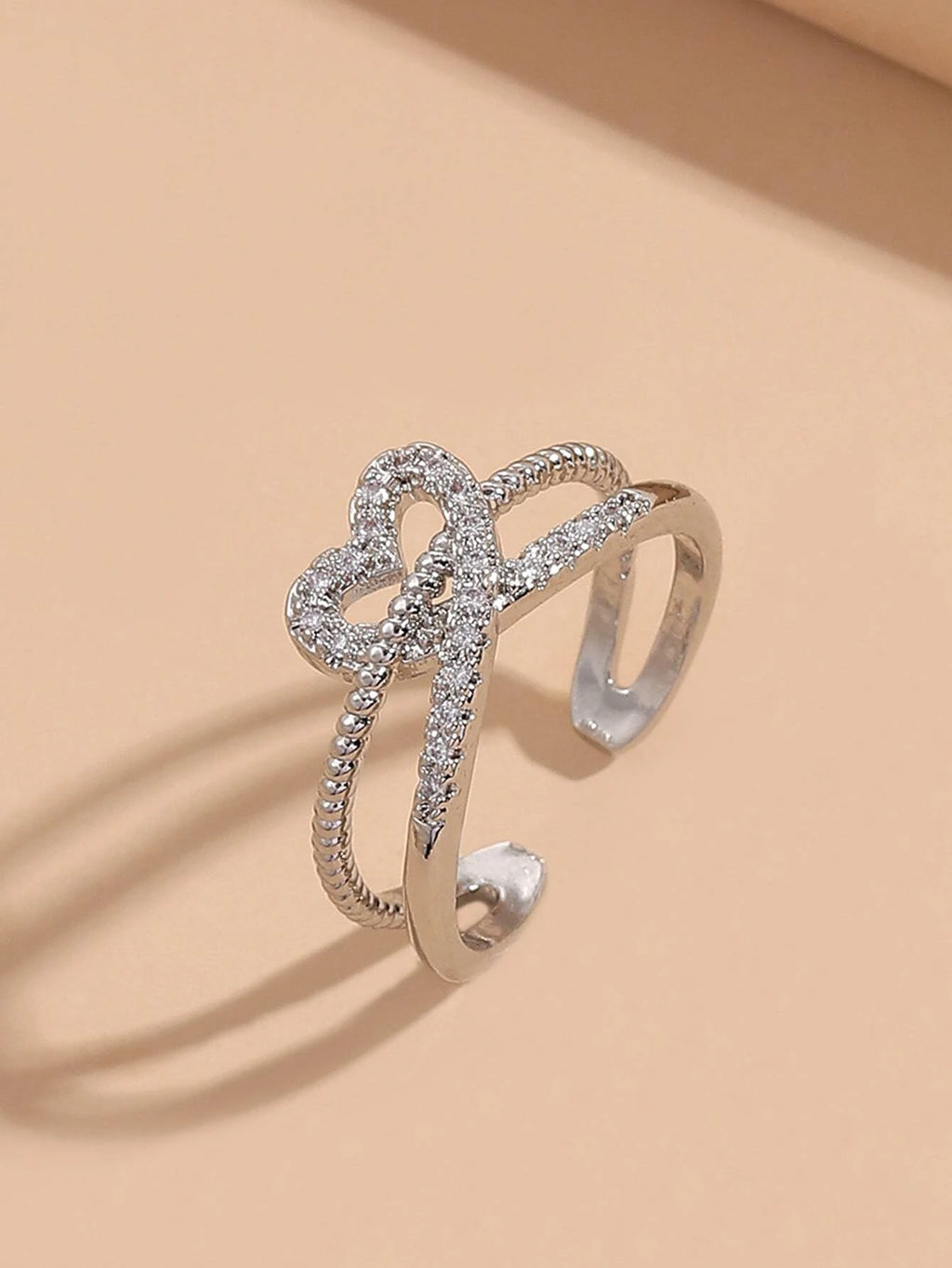 10622 1b-074 Anillo ajustable con diamante de imitación con adorno de corazón