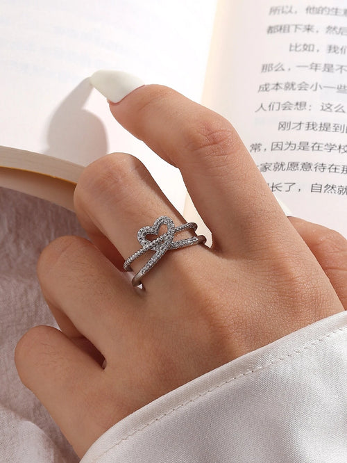 10622 1b-074 Anillo ajustable con diamante de imitación con adorno de corazón