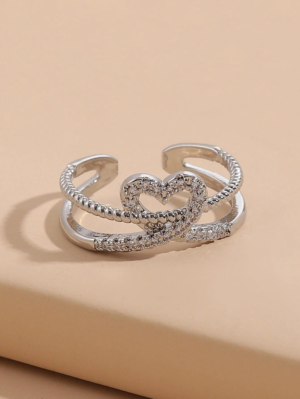 10622 1b-074 Anillo ajustable con diamante de imitación con adorno de corazón