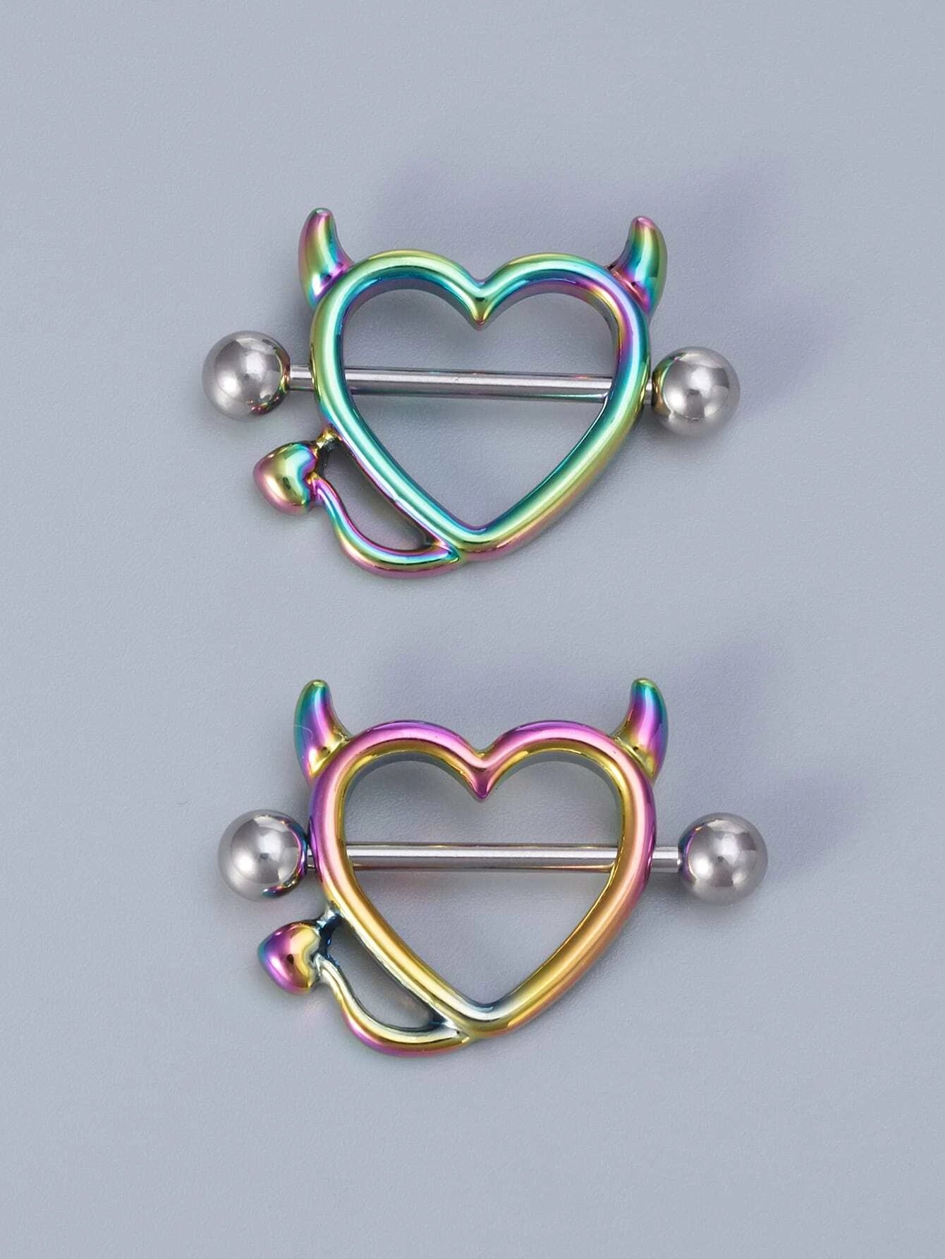 5895 1b-077 Set 2 piezas Anillo de pezón con decoración de corazón