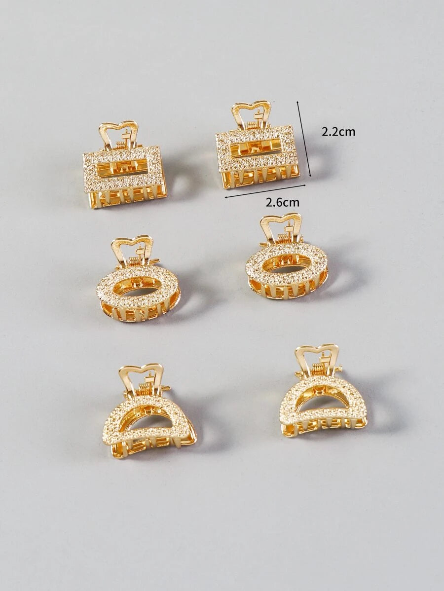 8455 1b-061 Seis pinzas de pelo vintage metálicas brillantes para uso diario casual.