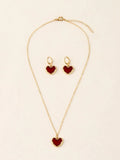 10029 1b-078 Set joya corazón Pendientes largos y 1 pieza Collar