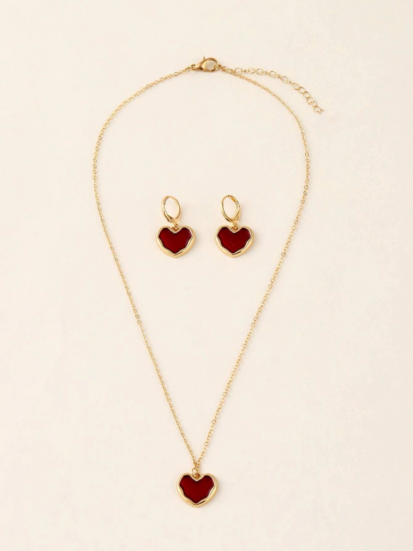 10029 1b-078 Set joya corazón Pendientes largos y 1 pieza Collar