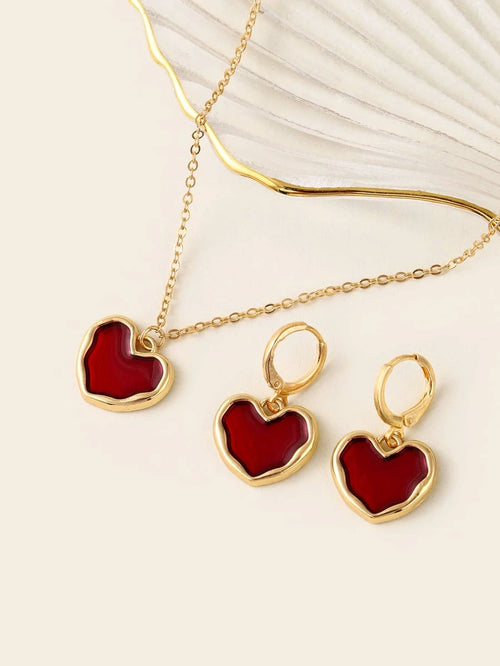 10029 1b-078 Set joya corazón Pendientes largos y 1 pieza Collar