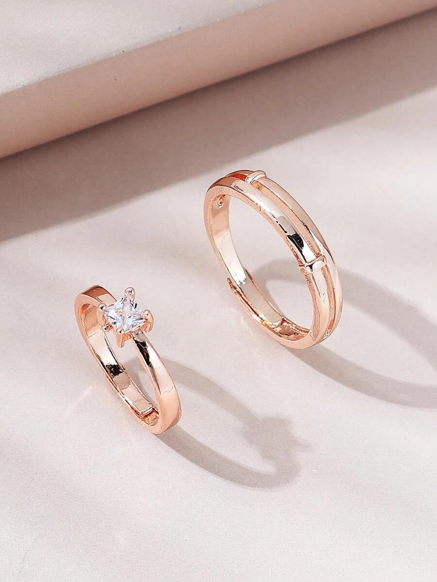 13206 1b-014 2 piezas/set anillos de pareja simples de cobre y microincrustaciones ajustables