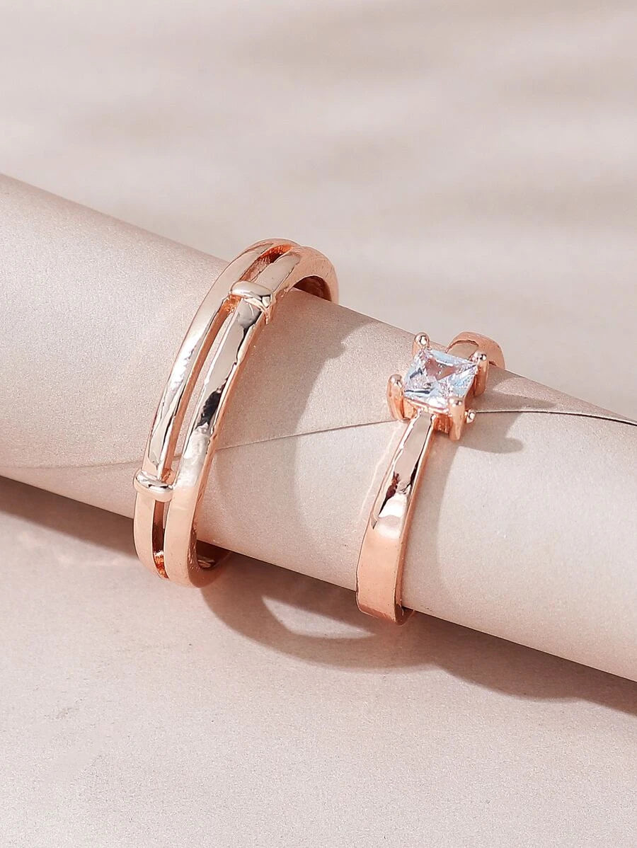 13206 1b-014 2 piezas/set anillos de pareja simples de cobre y microincrustaciones ajustables