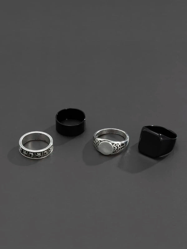 7473 b03-16 Set 4 piezas anillo de luna y estrella para hombre