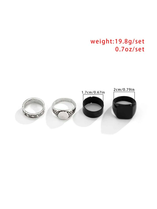 7473 b03-16 Set 4 piezas anillo de luna y estrella para hombre