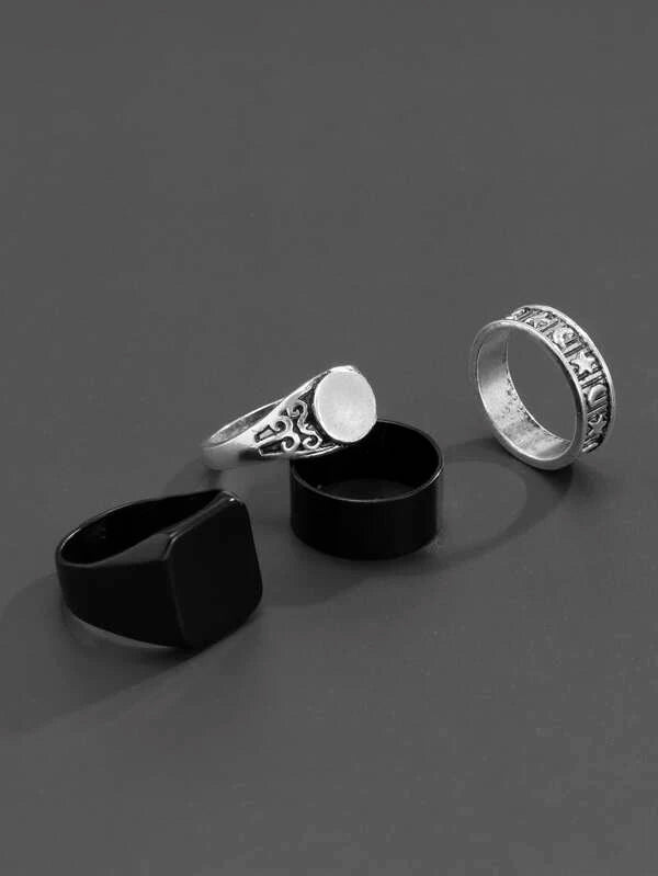 7473 b03-16 Set 4 piezas anillo de luna y estrella para hombre