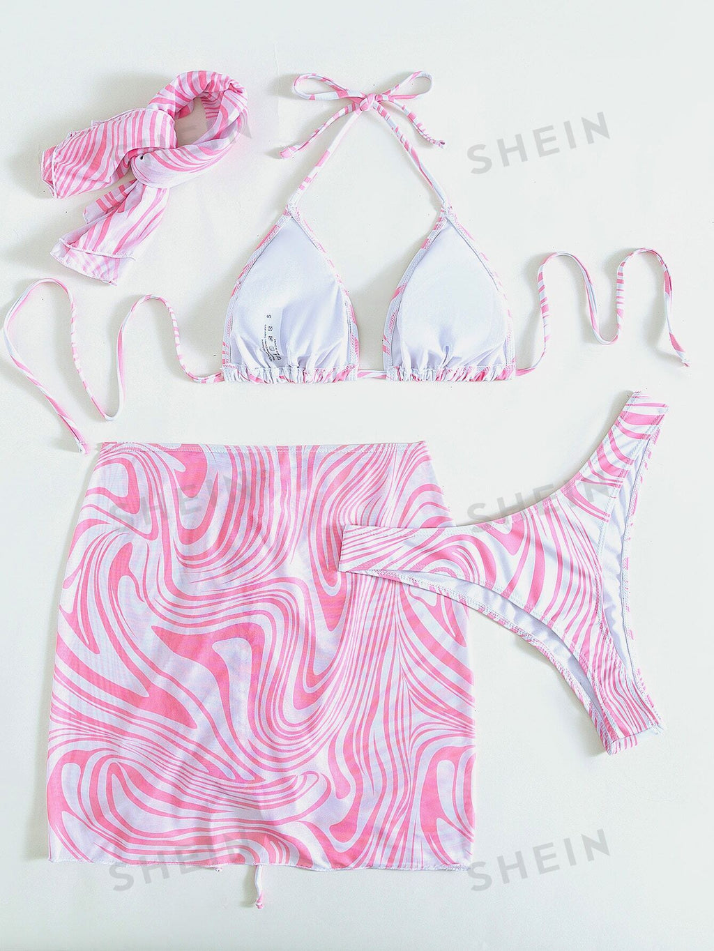 19247 1a-002 Bikini Halter Con Estampado Fluido 4 Pzas