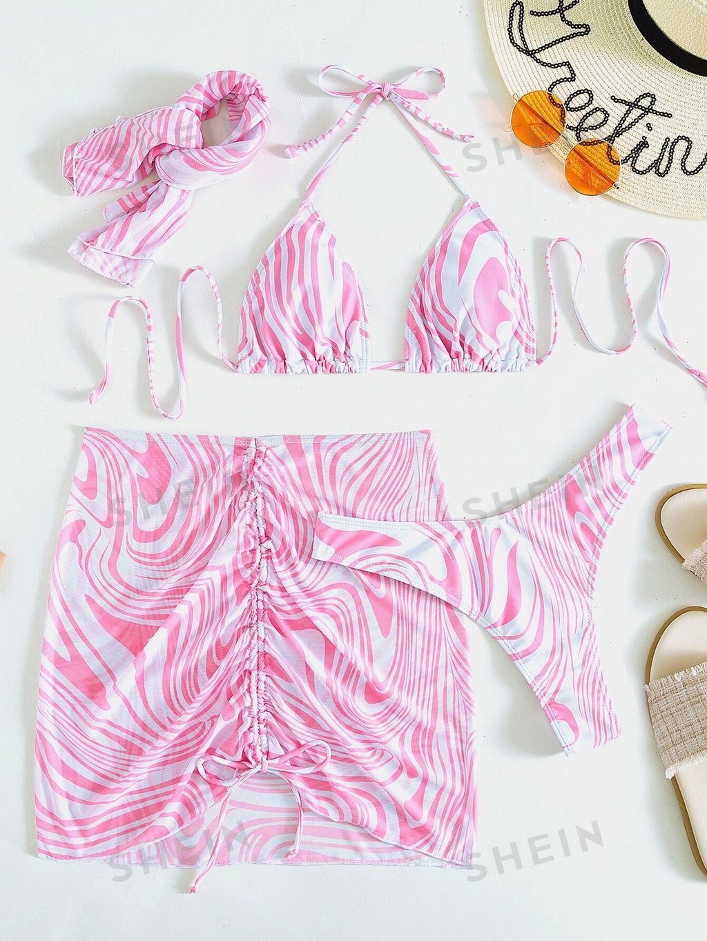 19247 1a-002 Bikini Halter Con Estampado Fluido 4 Pzas