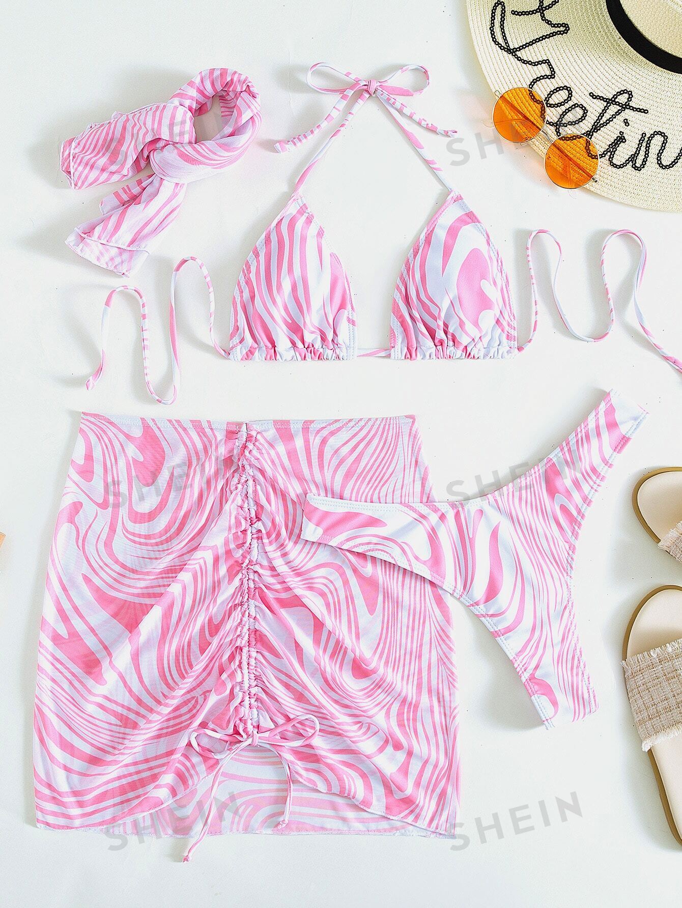 19247 1a-002 Bikini Halter Con Estampado Fluido 4 Pzas