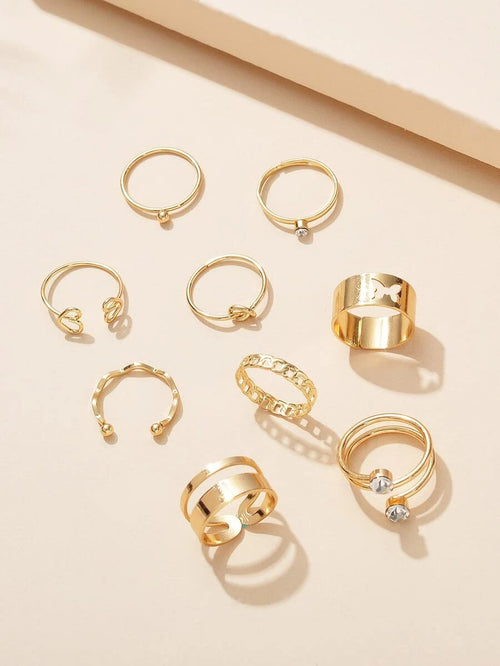 10580 1b-074 Set Nueve piezas Anillos Ajustables con diseño de diamante de imitación
