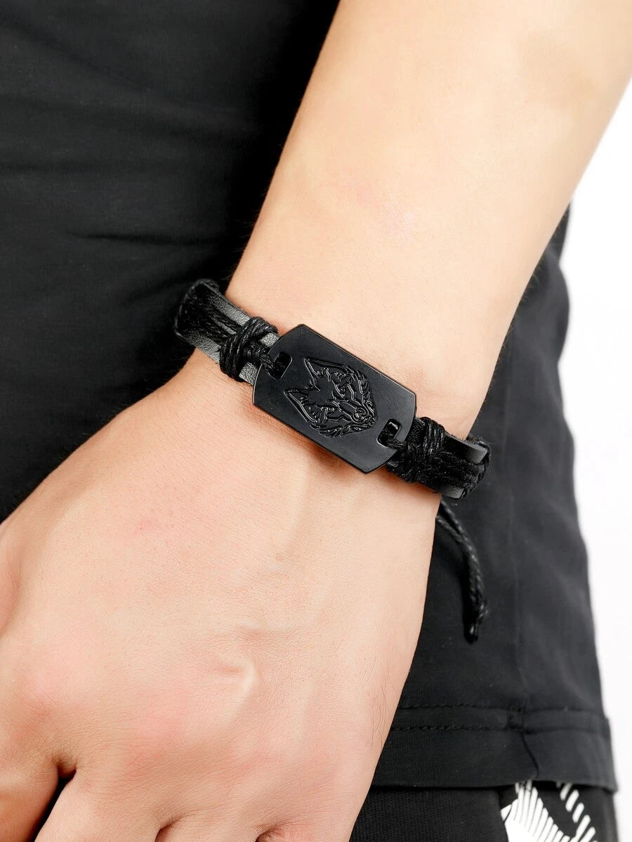 9579 b01-31 Pulsera de moda y popular con patrón de cabeza de lobo para hombre