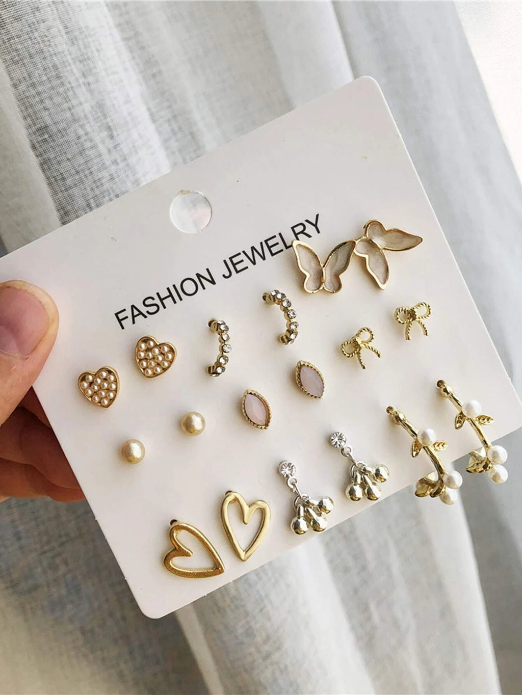 15361 1b-001 Pendientes Decorados Con Perlas 9 Pares