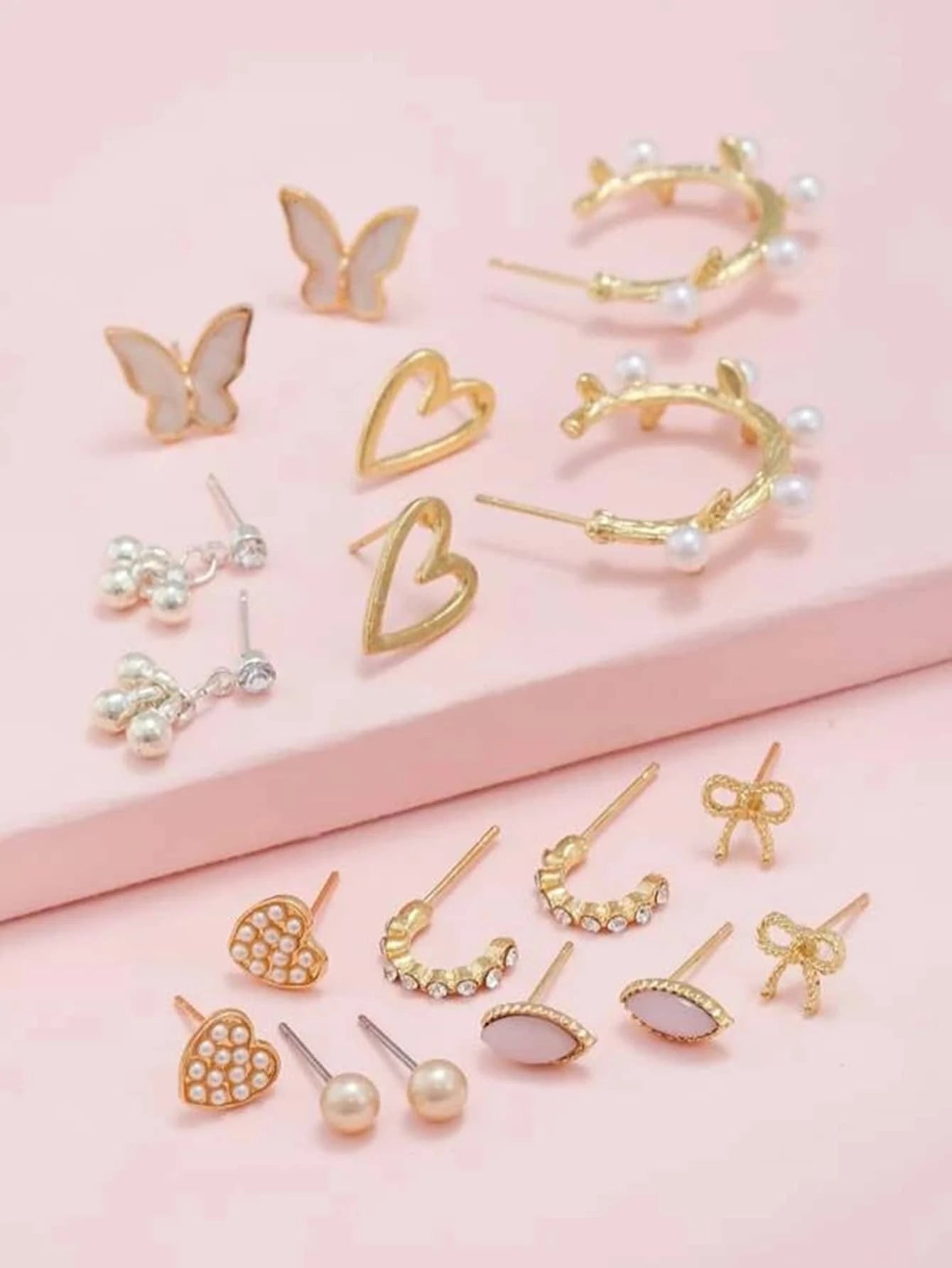 15361 1b-001 Pendientes Decorados Con Perlas 9 Pares