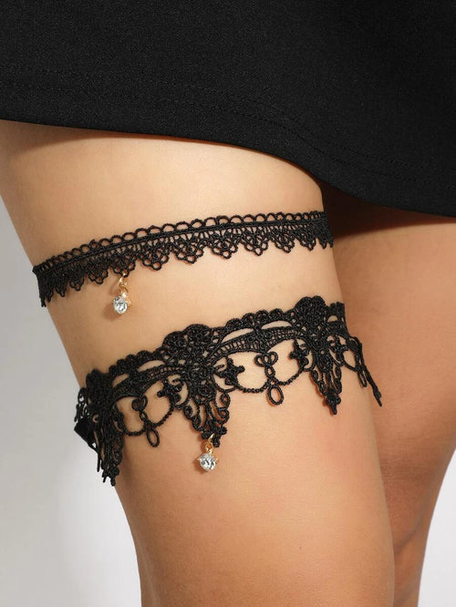 11074 1b-076 2 piezas con diseño de diamante de imitación con encaje con cadena