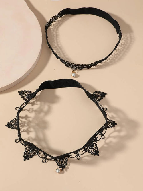 11218 1b-070 2 piezas con diseño de diamante de imitación con encaje con cadena