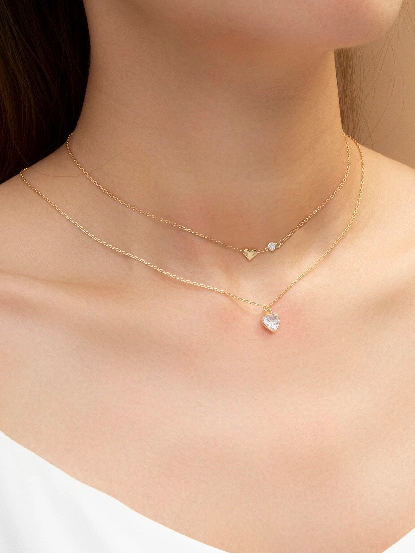 6027 Dos piezas Collar circón con adorno de corazón