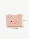 6416 1b-017 Cartera pequeña plegable con patrón de cerdito de dibujos animados