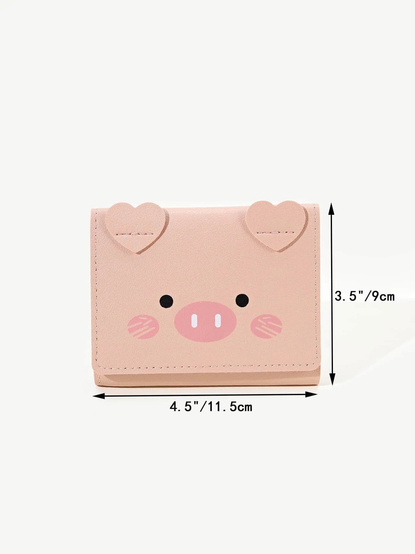 6416 1b-017 Cartera pequeña plegable con patrón de cerdito de dibujos animados