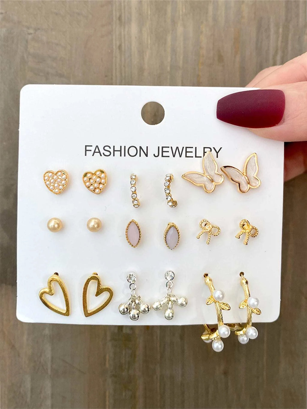 15361 1b-001 Pendientes Decorados Con Perlas 9 Pares