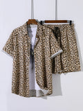 6181 a02-10 Manfinity LEGND Hombres Camisa al azar con estampado de leopardo & Shorts sin camiseta