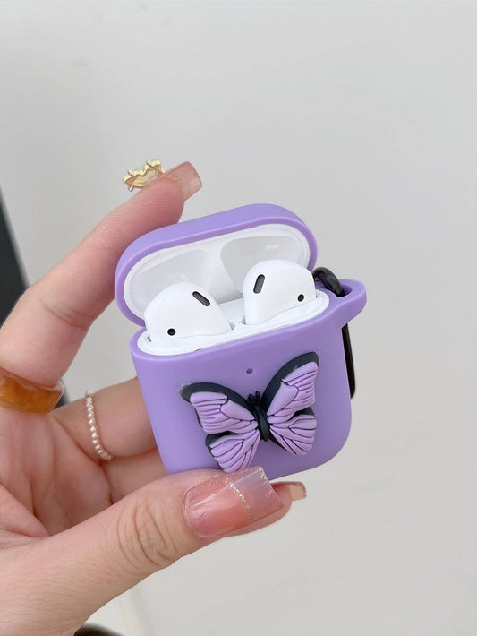 9243 2t-010 Funda morada con decoración de mariposas en 3D compatible con AirPods