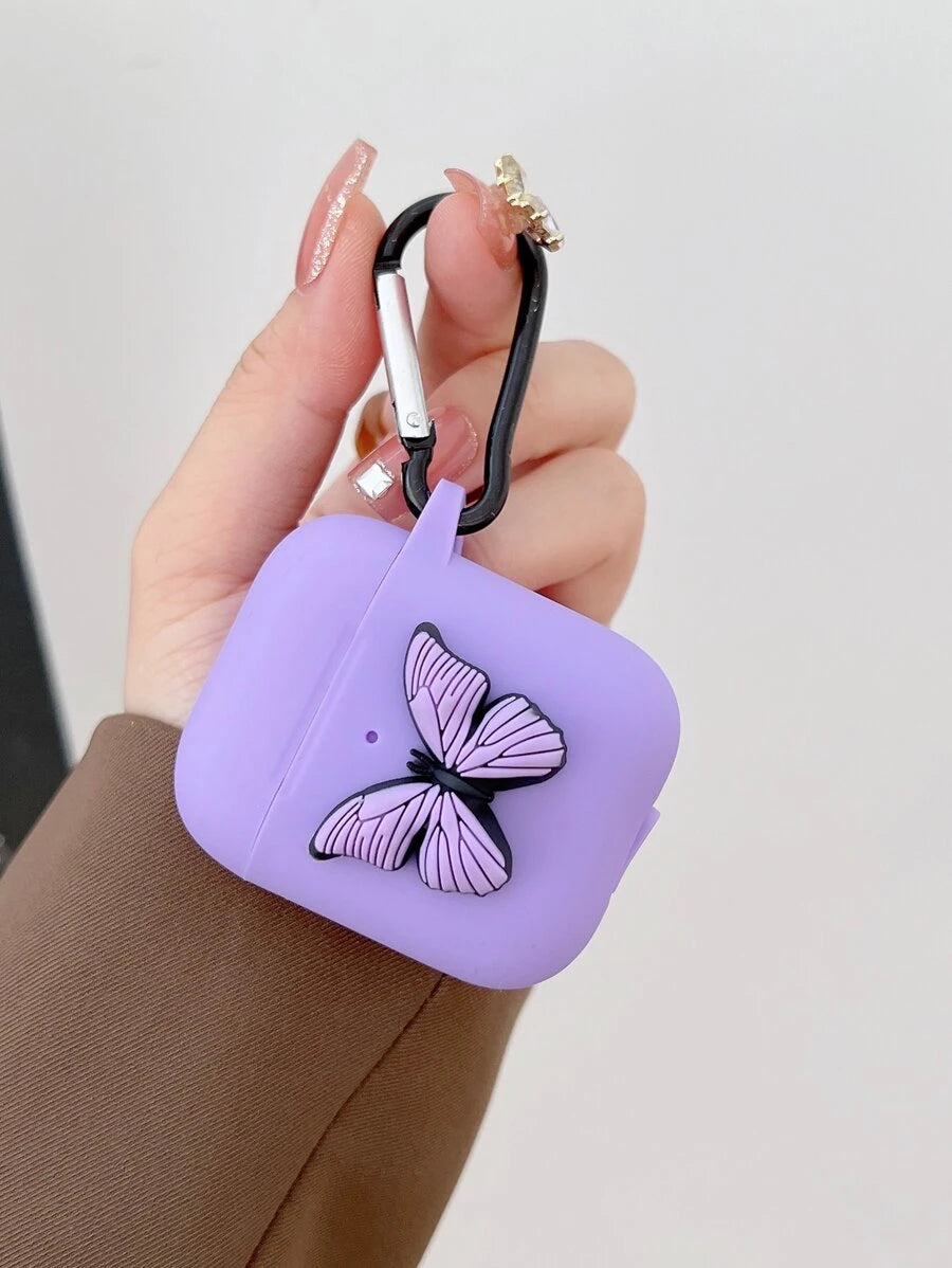 9243 2t-010 Funda morada con decoración de mariposas en 3D compatible con AirPods