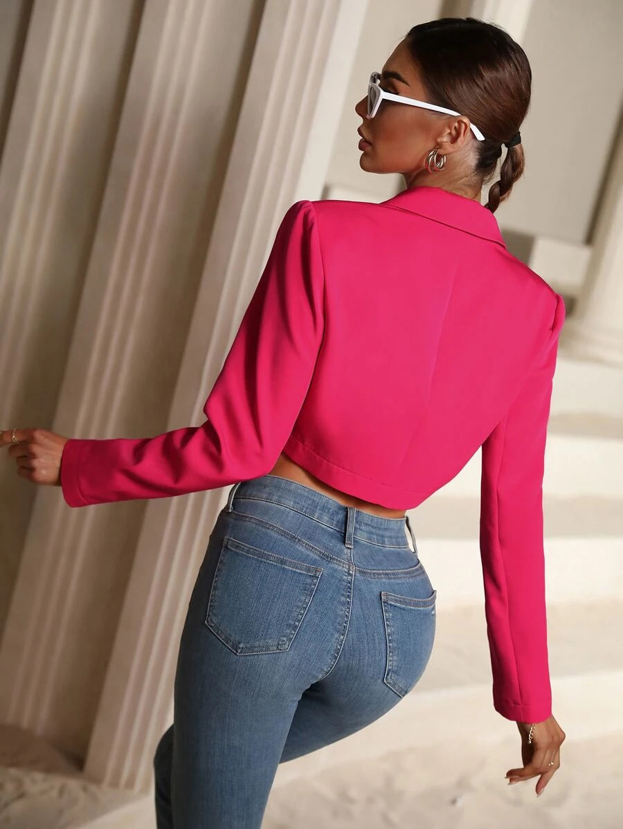 8828 1t-007 Blazer corto unicolor con botón