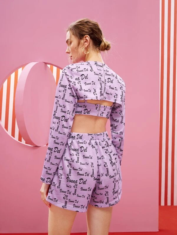 7695 1t-007 Set 3 piezas Top súper corto & Shorts con camisola