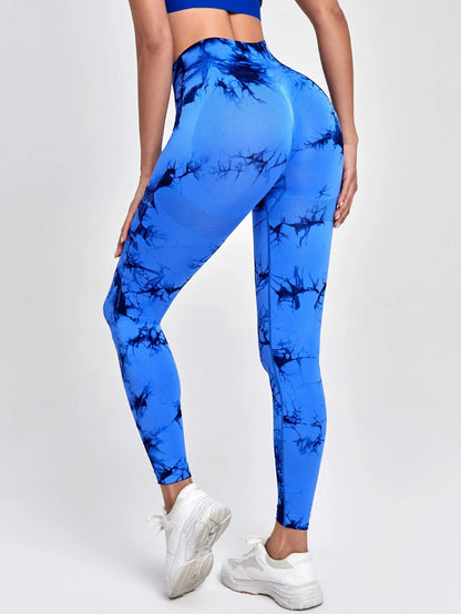 6530 1a-081 Leggings deportivos de tie dye de cintura ancha inconsútil